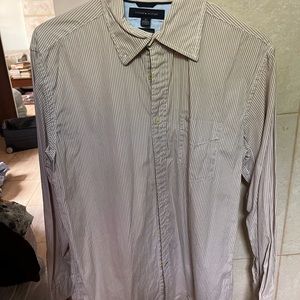 TAN COLORED STRIPED BUTTON DOWN